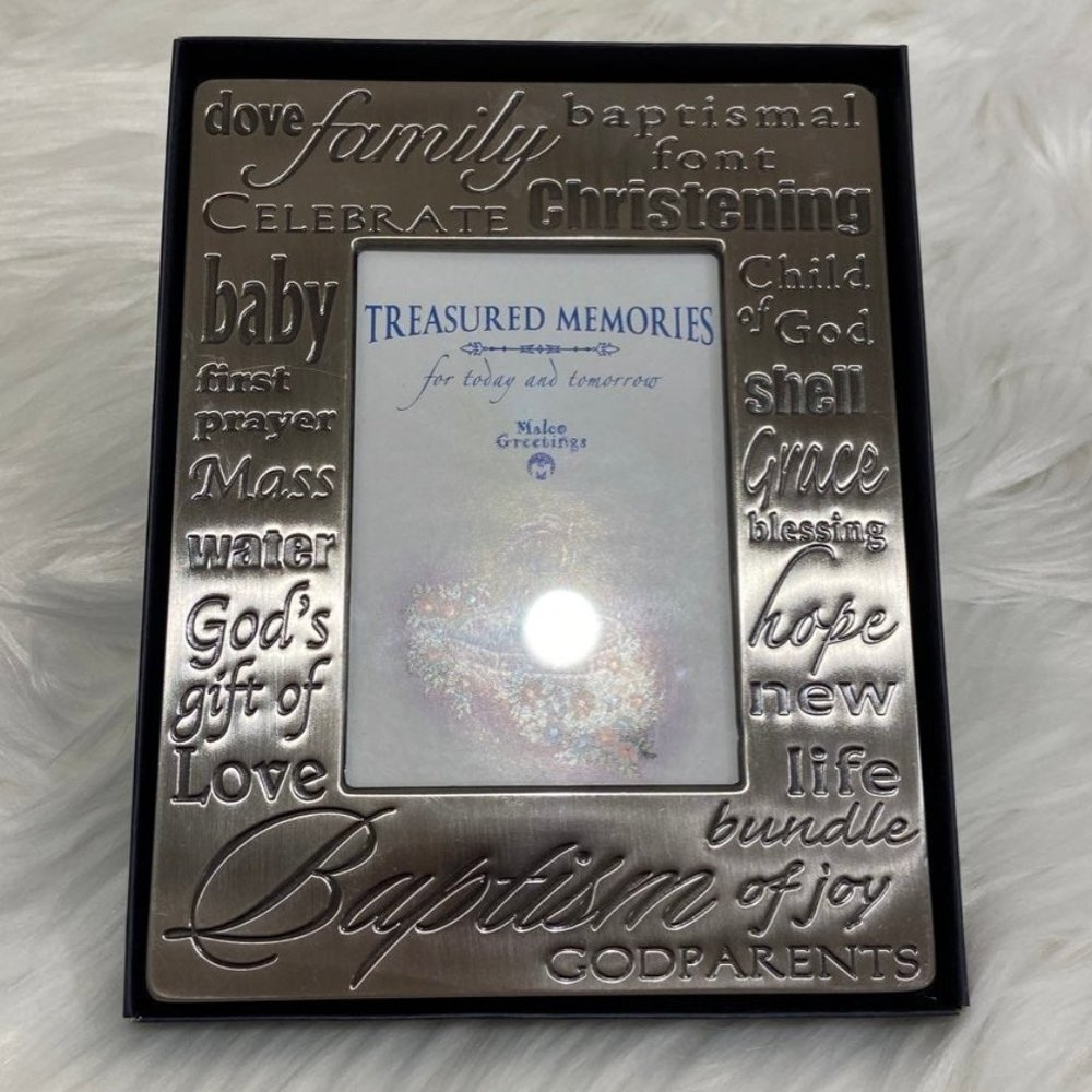 H.J. Sherman Co. Silver Baptism Christening God Parents Picture Frame